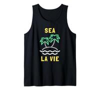 Sea La Vie - Minimalista Playa Océano Juego de Palabras Palmera Camiseta sin Mangas