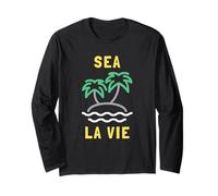 Sea La Vie - Minimalista Playa Océano Juego de Palabras Palmera Manga Larga