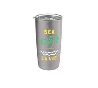 Sea La Vie - Minimalista Playa Océano Juego de palabras Palmera Vaso térmico de acero inoxidable de doble pared