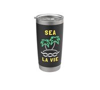 Sea La Vie - Minimalista Playa Océano Juego de palabras Palmera Vaso térmico de acero inoxidable de doble pared