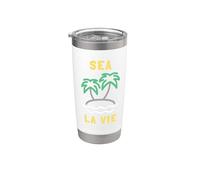 Sea La Vie - Minimalista Playa Océano Juego de palabras Palmera Vaso térmico de acero inoxidable de doble pared