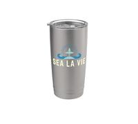 Sea La Vie Surfer Girl - Ocean Beach Pun Estilo de vida costero Vaso térmico de acero inoxidable de doble pared