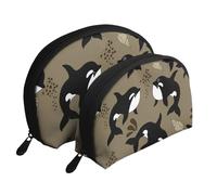 Sea Life Ballena Gracioso Pez Grande Animal, Bolsa de Maquillaje de Concha, Monedero pequeño para Mujer, Bolsa de artículos de tocador, Bolsa de cosméticos, 2 Piezas
