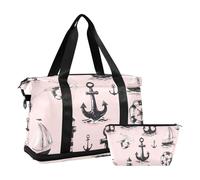Sea Lighthouse Achor Peach - Bolsa de viaje para fin de semana con bolsillo húmedo y correa ajustable, para gimnasio, entrenamiento, multifuncional, para hombres y mujeres