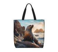Sea Lion on the rocks - Bolsas de mano casuales para mujer, bolsas de hombro reutilizables, bolsas de compras multifunción de gran capacidad
