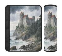 Sea Mountain Building Grey Cloud - 2 almohadillas de hombro para correas de asiento de coche, libera el estrés en tu cuello y hombros, cinturón de seguridad para mujer para furgoneta
