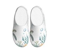 Sea Ocean Fish - Pantuflas de franela para hombre, diseño de tortuga y estrella de mar, antideslizantes, cálidas, para interiores y exteriores, multicolor, X-Small Men/ Large Women