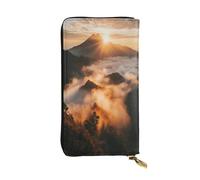 Sea of Clouds - Cartera larga de cuero para mujer, 12 ranuras para tarjetas de crédito, bolsillo para monedas con cremallera, compartimentos para efectivo, elegante bolso de mano para uso diario