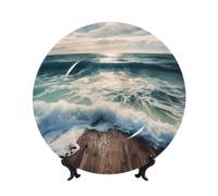 Sea On The Boards - Platos decorativos de cerámica de porcelana china con soporte de exhibición hecho a mano, adorno de cerámica con personalidad, plato de cena de porcelana, manualidades para