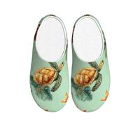 Sea Palm Tree - Pantuflas de franela para hombre, diseño de tortuga y estrella de mar, antideslizantes, cálidas, para interiores y exteriores, multicolor, X-Small
