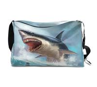 Sea Shark - Bolsa de lona de cuero para hombre, mujer, niños y niñas, gran tiburón blanco, fin de semana, deportes, gimnasio, bolsa de viaje, bolso cruzado de un solo hombro, color, 18.5L, Organizador