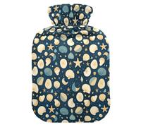 Sea Shell - Botella de agua caliente azul oscuro con funda suave, bolsa de agua caliente de 1 litro para terapias frías y calientes