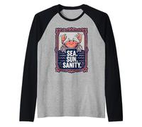 Sea. Sun. Sanity. Happy Crab Beach Ocean Camiseta Manga Raglan