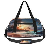 Sea Sunset - Bolsas de lona para niños y niñas, diseño de paisaje de playa de arena, bolsa deportiva ligera para gimnasio, para niños, bolsa de viaje o baile, Atardecer en el mar, 18.5L x 7.8W x 9.4H