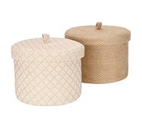 Sea Team 2 Embalaje Cesta de lino de yute y de algodón caja redonda linda para el baño juguete artículo varios 5 litros oficina gadget organizador con tapa (medio B)