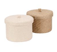 Sea Team 2 Embalaje Cesta de lino de yute y de algodón caja redonda linda para el baño juguete artículo varios 5 litros oficina gadget organizador con tapa (medio C)