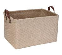 Sea Team - Cesta de almacenamiento cuadrada de yute con soporte de marco interno - Organizador estructurado de 42x30x25cm para estantes, armarios, decoración del hogar