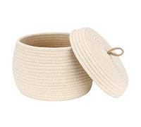 Sea Team Cesta de almacenamiento redonda y elegante de cuerda de algodón con tapa - Organizador multifuncional para bocadillos, toallas y más - Ideal para su hogar, 10 x 7,5 pulgadas.