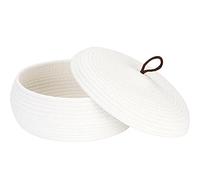 Sea Team Cesta de almacenamiento redonda y elegante de cuerda de algodón con tapa - Organizador multifuncional para bocadillos, toallas y más - Ideal para su hogar, 13 x 5.5 pulgadas.