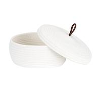 Sea Team Cesta de almacenamiento redonda y elegante de cuerda de algodón con tapa - Organizador multifuncional para bocadillos, toallas y más - Ideal para su hogar, 10 x 4,5 pulgadas.