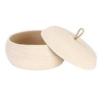 Sea Team Cesta de almacenamiento redonda y elegante de cuerda de algodón con tapa - Organizador multifuncional para bocadillos, toallas y más - Ideal para su hogar, 13 x 5.5 pulgadas.