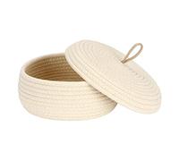 Sea Team Cesta de almacenamiento redonda y elegante de cuerda de algodón con tapa - Organizador multifuncional para bocadillos, toallas y más - Ideal para su hogar, 10 x 4,5 pulgadas.