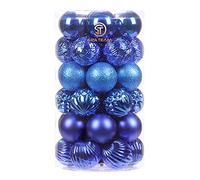 Sea Team - Juego de 41 Bolas de Navidad con Cuerdas, 60 mm, tamaño Mediano, de plástico irrompible, Decoraciones para Colgar para árbol de Navidad, Vacaciones, Boda, Fiesta, Azul