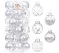 Sea Team - Juego de adornos de bolas de Navidad de plástico transparente irrompible de 60 mm/2,36 pulgadas con pintura con purpurina, transparente, transparente, adornos de cristal (30, plateado)
