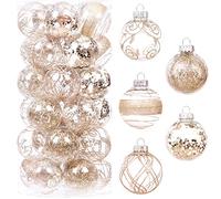 Sea Team - Juego de adornos de bolas de Navidad de plástico transparente irrompible de 60 mm/2,36 pulgadas con pintura con purpurina, transparente, transparente, adornos de cristal (30, champán)