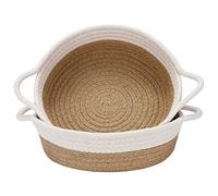 Sea Team Paquete de 2 cestas de cuerda de algodón, cesta de almacenamiento tejida pequeña de 10 x 3 pulgadas, bandeja de tela, cuenco, plato abierto redondo para frutas, joyas, llaves, kits de costura