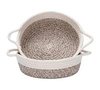 Sea Team Paquete de 2 cestas de cuerda de algodón, cesta de almacenamiento tejida pequeña de 10 x 3 pulgadas, bandeja de tela, cuenco, plato abierto redondo para frutas, joyas, llaves, kits de costura