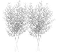 Sea Team Paquete de 24 ramas de pino artificiales con purpurina, varillas decorativas, tallos brillantes, púas, ramas para árbol de Navidad, jarrón pequeño, vacaciones, boda, fiesta, 14 pulgadas,