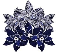 Sea Team Paquete de 6 adornos de flores artificiales de Navidad, juego de flores de Pascua de tela flocada, decoraciones florales para árbol de Navidad, corona, guirnalda, 10 pulgadas, azul rey