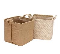 Sea Team Storage Cestas Organizer Box Bins in Yute and Cotton Linen Plegable con Manija Decorativa para Home Toiletry Stationery Sundries Toys Jewerly Color Beige 26 x 26 x 26 cm, 2 unidades