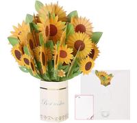 Sea Team Tarjeta desplegable - Tarjeta de felicitación de ramo de flores 3D para cumpleaños, aniversarios, profesores, agradecimiento, viene con sobre en blanco (girasol)