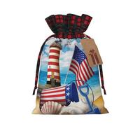 Sea To Shining Sea - Bolsa de Navidad a cuadros a juego con diseño patriótico para fiestas de Navidad, embalaje de regalo