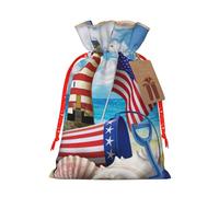 Sea To Shining Sea - Bolsa de Navidad con cordón de impresión patriótica con etiqueta kraft de 4.7 x 6.9 pulgadas para regalos de Halloween