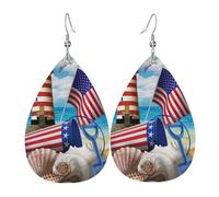 Sea To Shining Sea - Juego de aretes patrióticos de cuero con forma de lágrima y ligeros, bohemios, regalo de joyería para mujeres y niñas