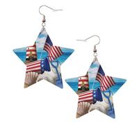 Sea to Shining Sea - Pendientes patrióticos de moda para mujer, aretes colgantes celestiales, joyería en forma de estrella para una versatilidad, One Size, Cuero