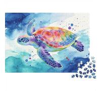 Sea Turtle Puzzle for Adults 1000Pc Recyclable Paper Watercolor Ocean Art Jigsaw Puzzles Educational Game Desafío Ideal for Family and Friends Gifts 70x50cm/1000pcs