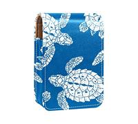 Sea Turtles Blue Lip Gloss Holder Estuche portátil Mini Lipstick Storage Box Travel Lipstick Organizer Case with Mirror for Women, Varios colores, 9.5x2x7 cm/3.7x0.8x2.7 in