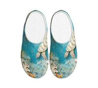 Sea Turtles Coral - Pantuflas de franela para hombre, estilo retro, náutico, antideslizantes, cálidas, para invierno, para interiores y exteriores, multicolor, X-Small Men/ Large Women