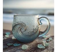 Sea Wave Vaso, taza de té de cristal marino/resina Wave 300 ml, taza de té con diseño de playa azul, taza de café con textura de olas del mar y asa, cristalería para oficina de vinos, té, cócteles