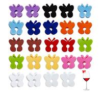 SEABABOO Marcadores de Copas de Vino, 24 Piezas Silicona de Mariposa Identificador de Copas de Vidrio, Marcadore de Vasos para Copa de Cocktail de Champán de Martini, 12 Colores