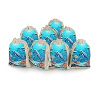 Seabed Coral Fish Dolphins - Bolsillos de algodón y cáñamo con cordón, 8 bolsas de regalo reutilizables, bolsa de joyería para bodas, manualidades y fiestas (4.9 x 6.7 pulgadas)