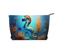 Seabed Coral Seabed - Bolsa de maquillaje de pana de caballito de mar - Bolsa de cosméticos versátil con cremallera para uso diario y organizador de capacidad de viaje, Black, Talla única