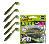 SEABUZZ Juego de cebos de pesca de goma para peces de goma, 5 unidades x 65 mm, cebo de goma para bagre, lucioperca y lucioperca, cebo artificial para trucha y perca, juego de pesca de peces