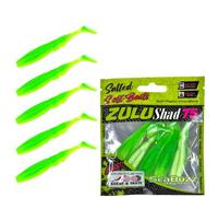 SEABUZZ Juego de señuelos de pesca Zulu Shad, 5 unidades x 75 mm, cebo de goma para lucio, lucioperca, perca, trucha y bagre, juego de pesca de peces depredadores, aparejos de pesca de agua dulce y
