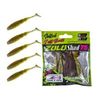 SEABUZZ Juego de señuelos de pesca Zulu Shad, 5 unidades x 75 mm, cebo de goma para lucio, lucioperca, perca, trucha y bagre, juego de pesca de peces depredadores, equipo de pesca de agua dulce y