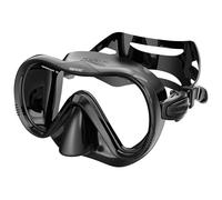 SEAC Boss - Máscara de Snorkel para Adultos de Silicona con Monolente de Vidrio Templado Antiimpacto, Ajuste Rápido, Correa Regulable, Negro/Plata, Caja en plástico rígido Transparente